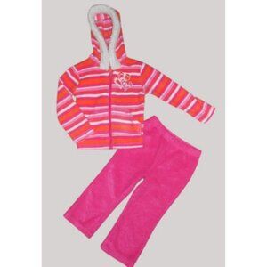 KIDGETS Hooded Pink Striped Fleece Pant Set Girls Size 24 months